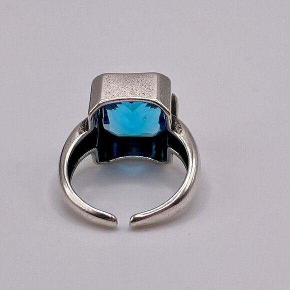 TWO RING SET Adjustable Silver Tone Faux Blue Zircon and Wrap Rings (#1367) - Picture 6 of 16